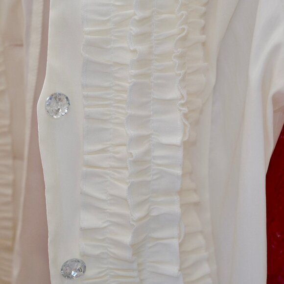Cache Cream Ruffle Front Blouse with Cuffs and Rhinestone Buttons - Size 6 - Picture 5 of 7